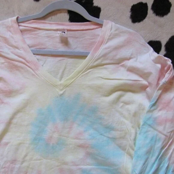 SPIRIT JERSEY UNISEX LONG SLEEVE TIE DYED V NECK TSHIRT - Picture 2 of 4